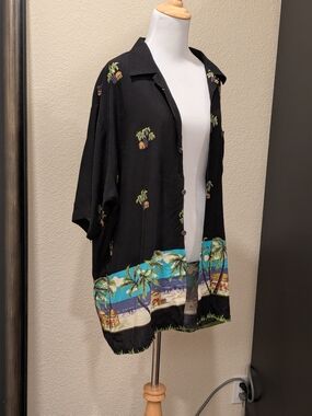 Pineapple Connections Hawaiian Shirt Black Tropical Size L